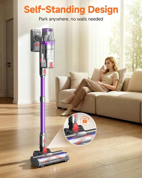 FEPPO Cordless Vacuum Cleaner - Powerful Stick Vacuum with 70-Minute Runtime | Self-Standing, Anti-Tangle Design for Home & Pet Hair