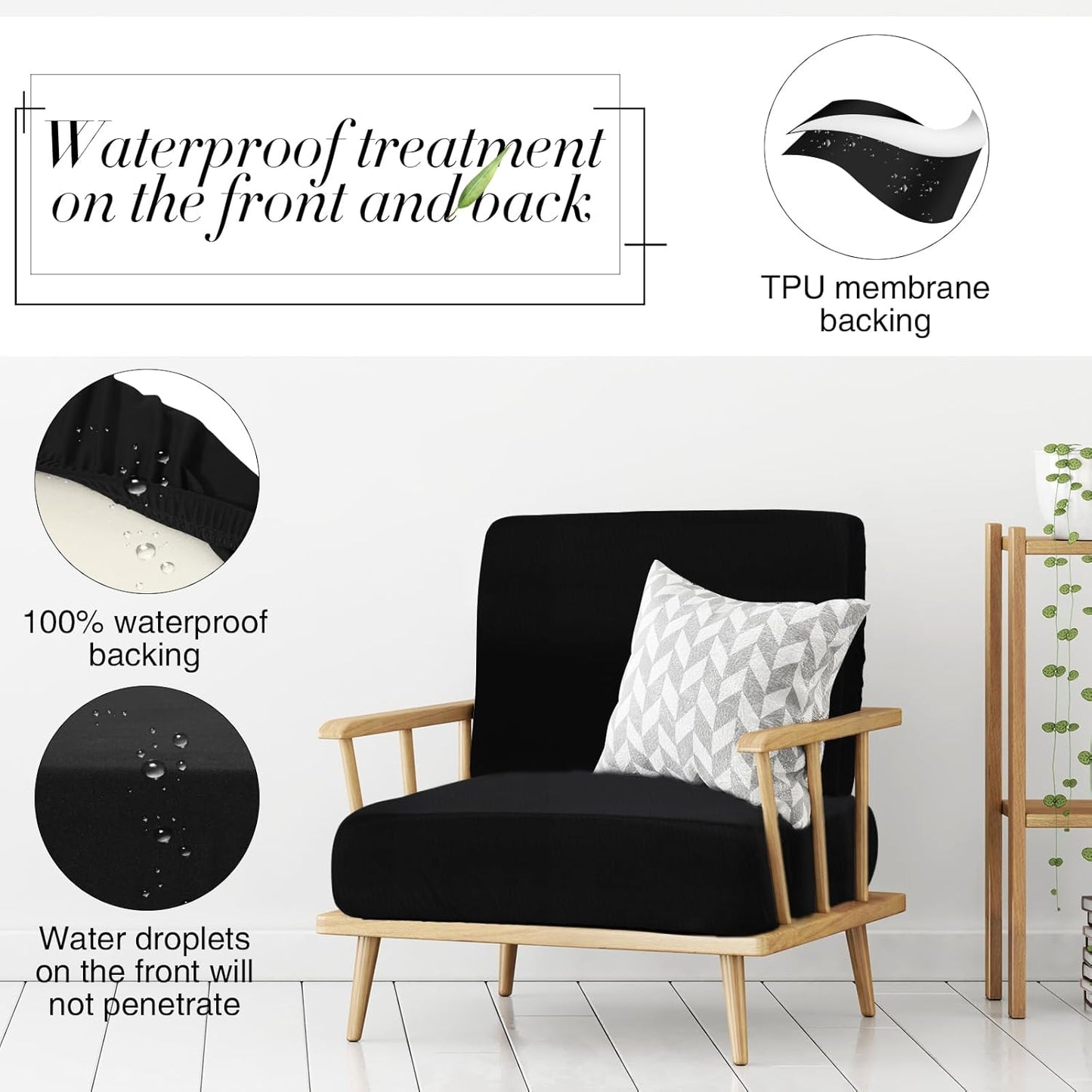 Newwiee 8Pcs Patio Cushion Covers - Waterproof Black Stretch Slipcovers for Outdoor Furniture