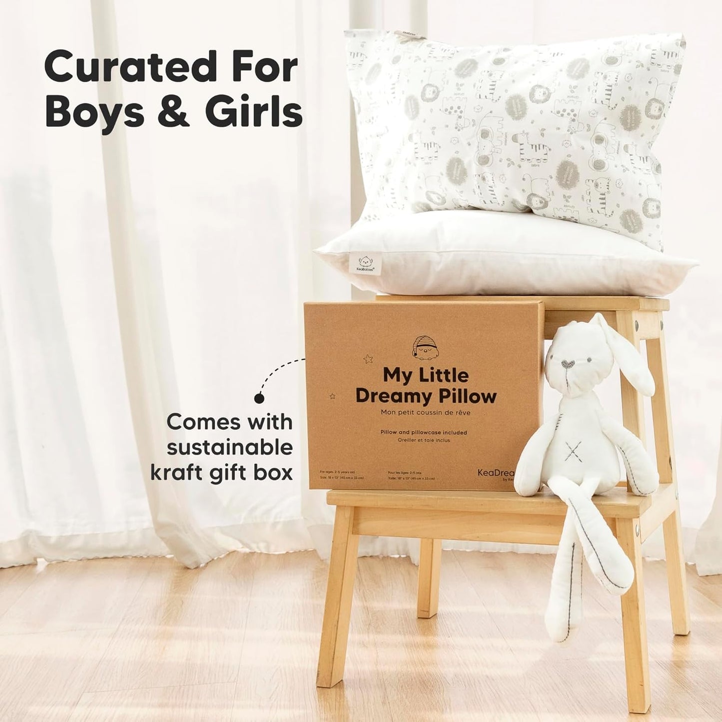 My Little Dreamy Toddler Pillow - Organic Cotton Travel Pillow with Soft Pillowcase | 13x18, Machine Washable, Ideal for Ages 2-5 (Safari Echo)