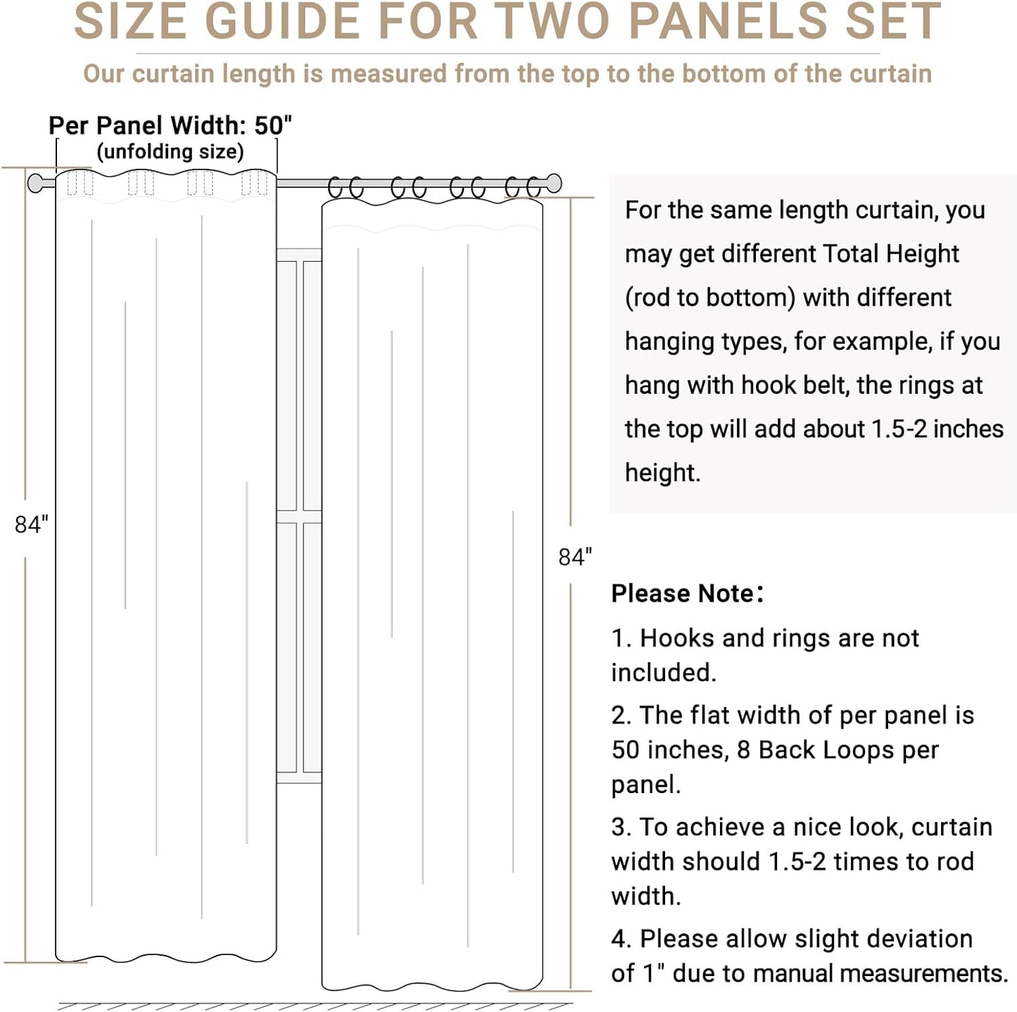 Skiennix 100% Blackout Linen Curtains - Thermal Insulated Drapes for Bedroom | 50" W x 120" L, Oatmeal