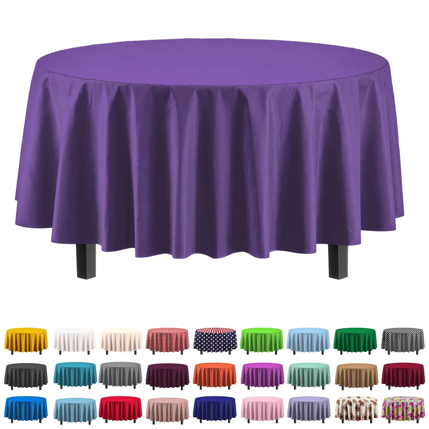 Exquisite 12-Pack Premium Plastic Tablecloth 12-Pack Premium Plastic 84-Inch Round Tablecloth - Purple