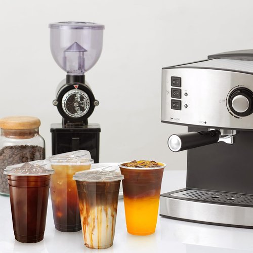 GGOLDMER 20 oz Clear Plastic Cups - 25 Sets with Strawless Sip Lids for Iced Coffee & Smoothies