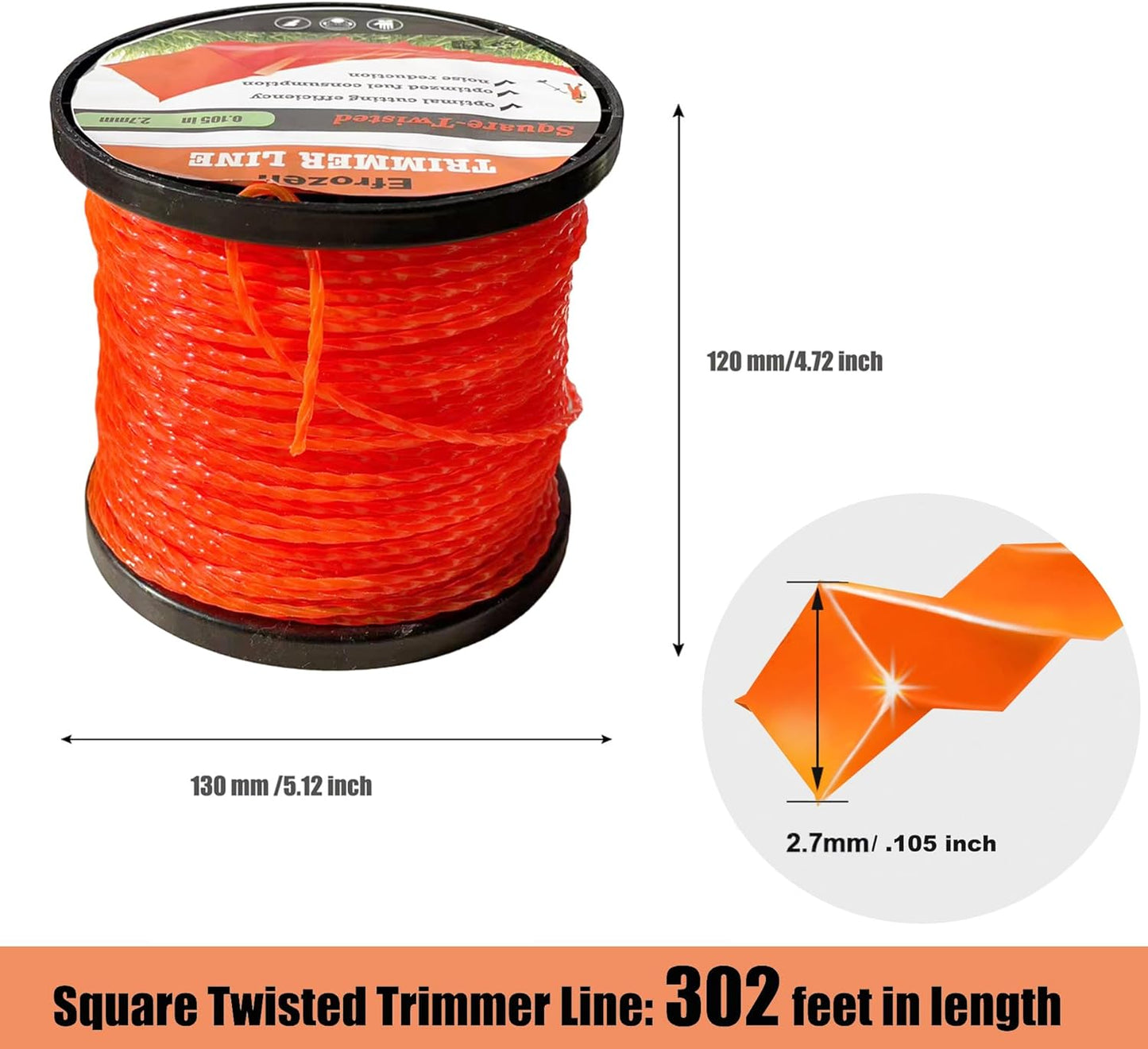 Weed Eater Commercial Square Twist .105" String Trimmer Line - 302' Premium Nylon Replacement | Orange