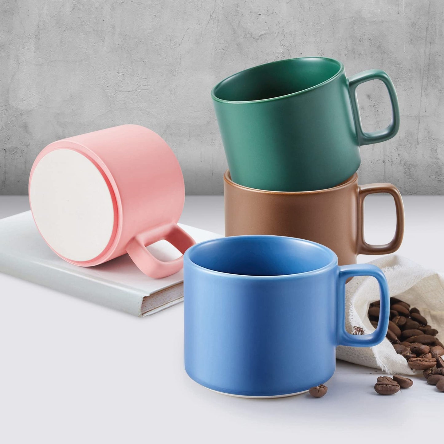 VOBAGA Coffee Mug 11 oz Tea Cup with Flat-Bottom Warming Coffee Milk for Office and Home Valentine's Day Gift(Green)