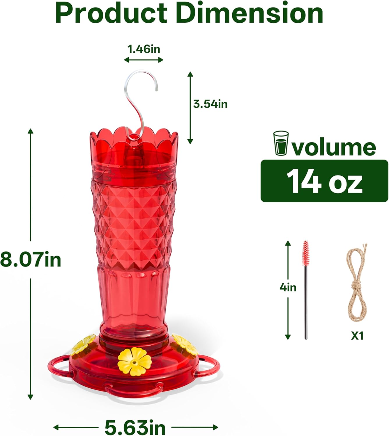 Skiennix Hummingbird Feeders - 14oz Ant & Bee Proof Design | 4 Feeding Ports for Outdoor Garden Decor, Red - 2 Pack