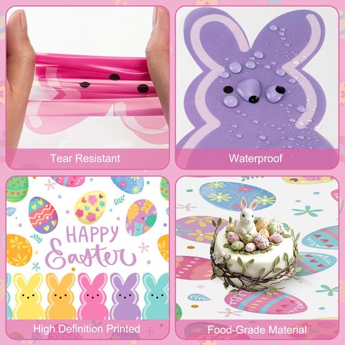 2 Pcs Happy Easter Table Cloth - Plastic Bunny Eggs Tablecloth, Disposable Rectangle Spring Floral Table Cover for Easter Home Dining Kitchen Activity Party Decorations Tables Decor, 108 x 54 Inch
