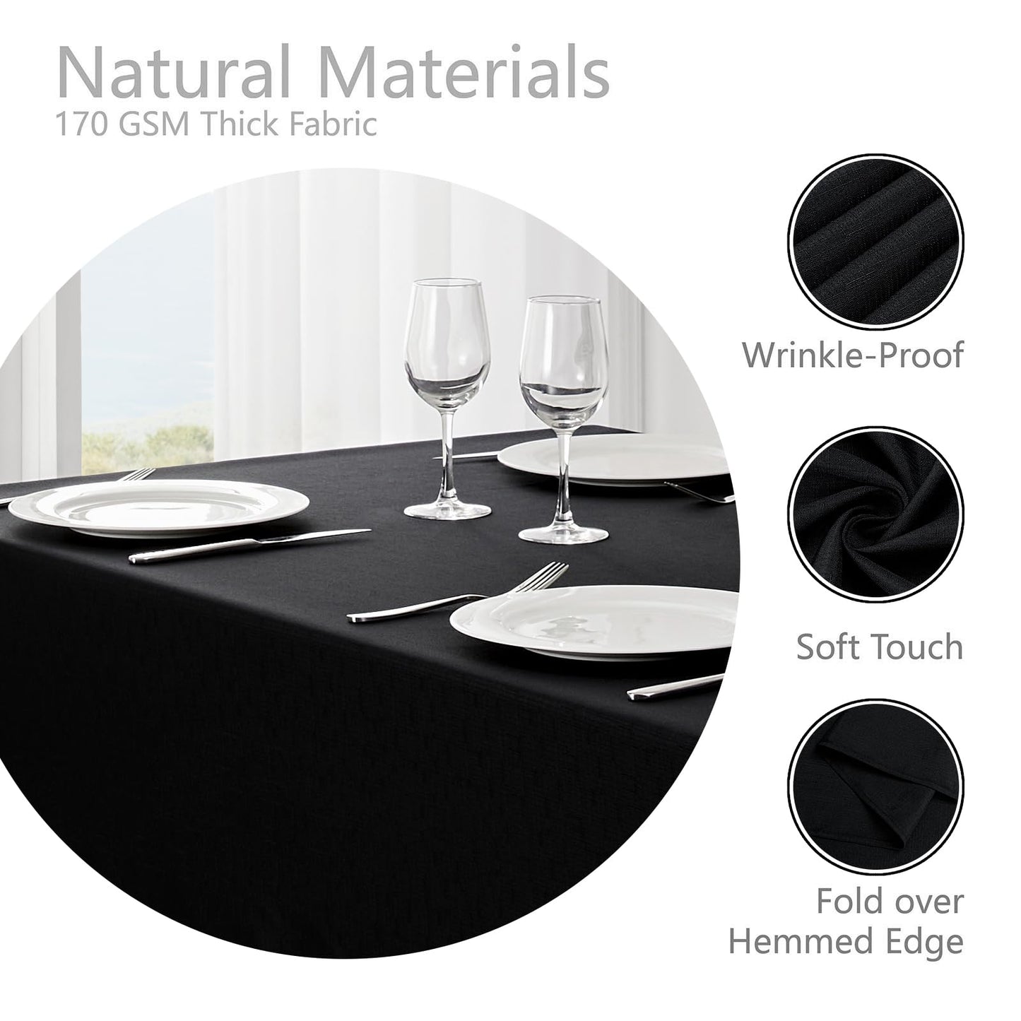 Veblandy Rectangle Tablecloth Waterproof 60x120 inch Linen Textured Table Cloth Stain and Wrinkle Resistant Washable, Decorative Fabric Table Cover for Dining, Party and Camping, Black