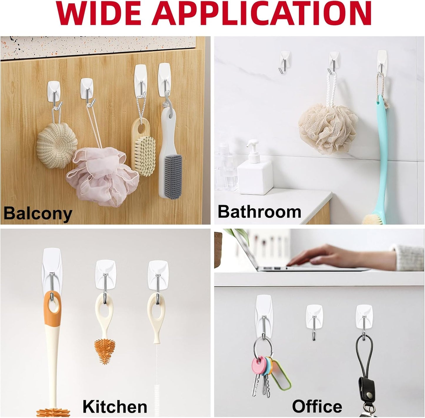Sinfuo Heavy-Duty Wall Hooks - 32 Small Wire Hooks with 36 Damage-Free Adhesive Strips for Keys & Coats