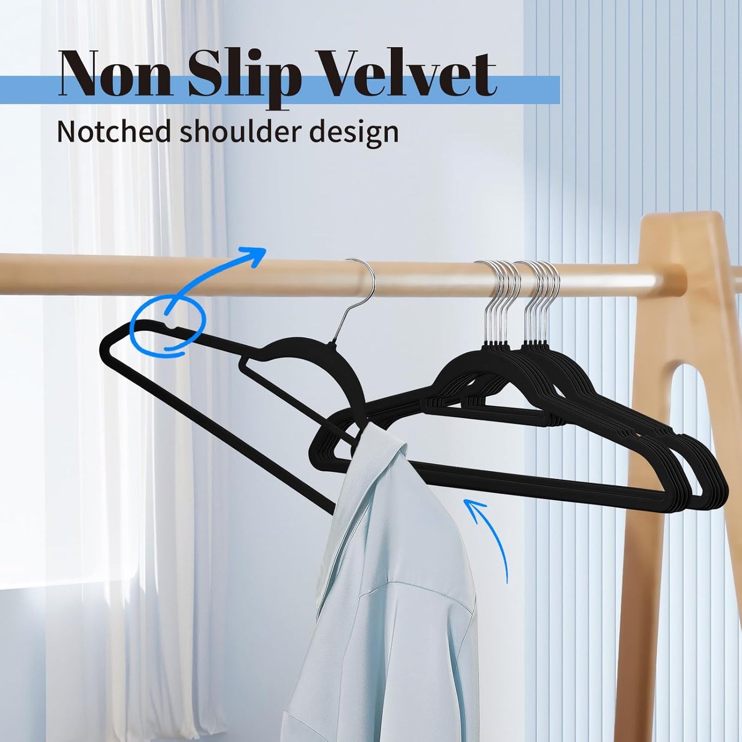 Smartor Black Velvet Hangers - 20 Pack Non-Slip Space-Saving Clothes Hangers with Tie Bar & Shoulder Notches