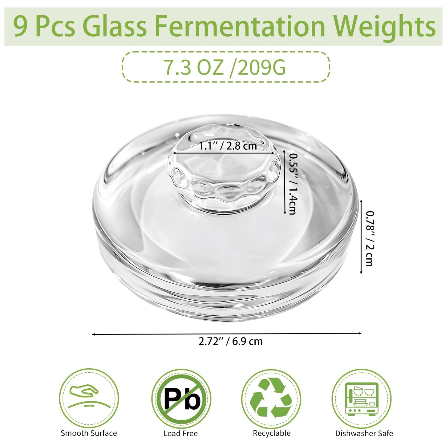 Nexboraque 9 Pack Fermentation Glass Weights with Easy Grip Handles, Clear Canning Weights and Pickling Glass Weight for Wide Mouth Mason Jars, Fermenting Kit, Kimchi, Sauerkraut