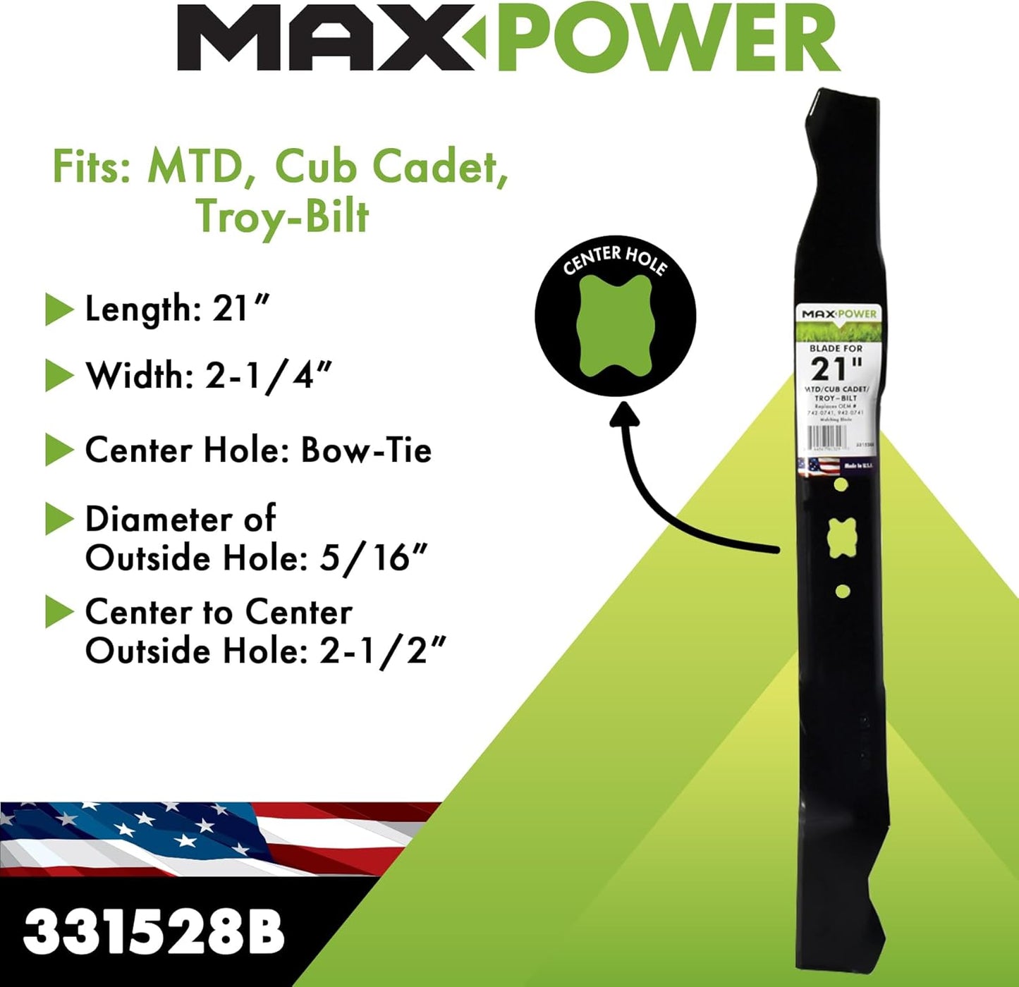 Maxpower 331528B Mulching Blade - 21 Inch Replacement for MTD, Cub Cadet, Troy-Bilt | High-Performance Cutting