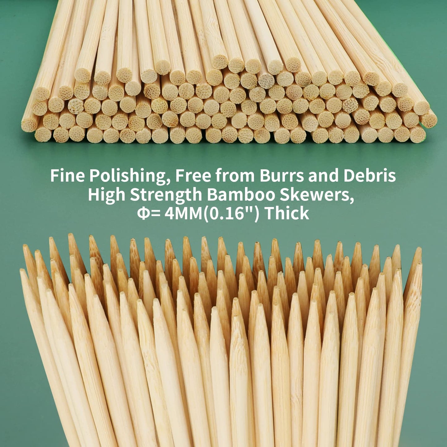 6" Bamboo Wood Skewers for BBQ, Kabob, Appetizer, Fruit, Sausage, Chocolate Fountain, Natural Wooden Barbecue Kebob Skewer Stick, Organic Food Sticks for Grilling, Kitchen (Φ=4mm Thick, 100PCS)
