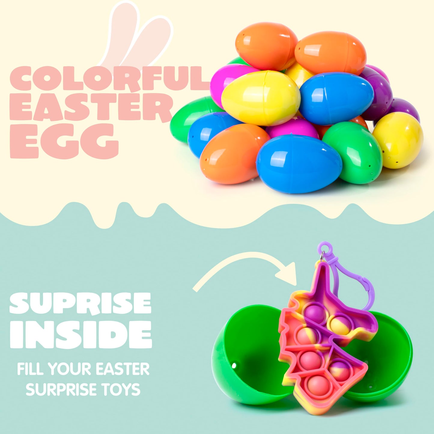 JOYIN 24 Pcs Pre Filled Easter Eggs with pop Keychain Toys for Easter Theme Party Favor, Pop Fidget Stress Relief Squeeze Bubble for Eggs Hunt, Classroom Exchange and Game Prize Supplies