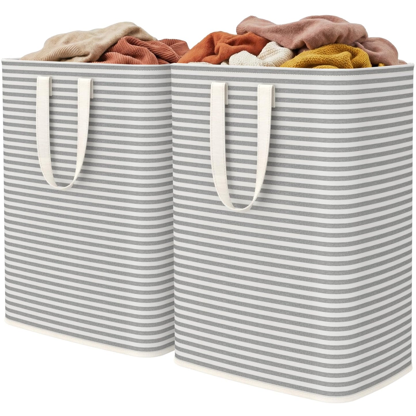 Lifewit 2 Pack Laundry Basket 65L Each, Collapsible Clothes Hamper with Reinforced Handles, Freestanding Waterproof Design for Bedroom and Laundry Room, Grey 130L Total