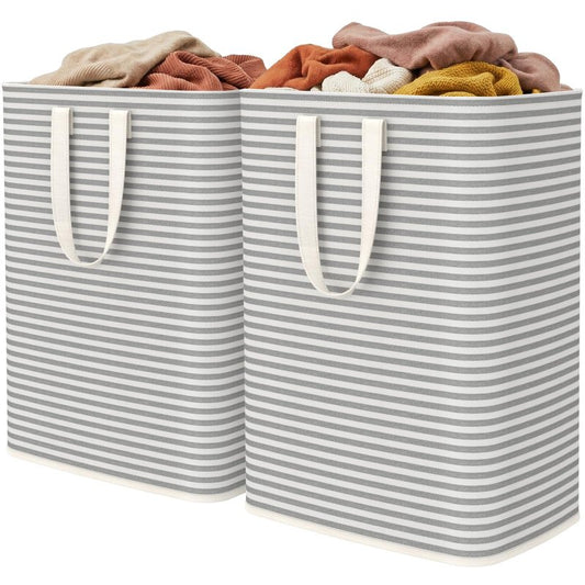 Lifewit 2 Pack Laundry Basket 65L Each, Collapsible Clothes Hamper with Reinforced Handles, Freestanding Waterproof Design for Bedroom and Laundry Room, Grey 130L Total