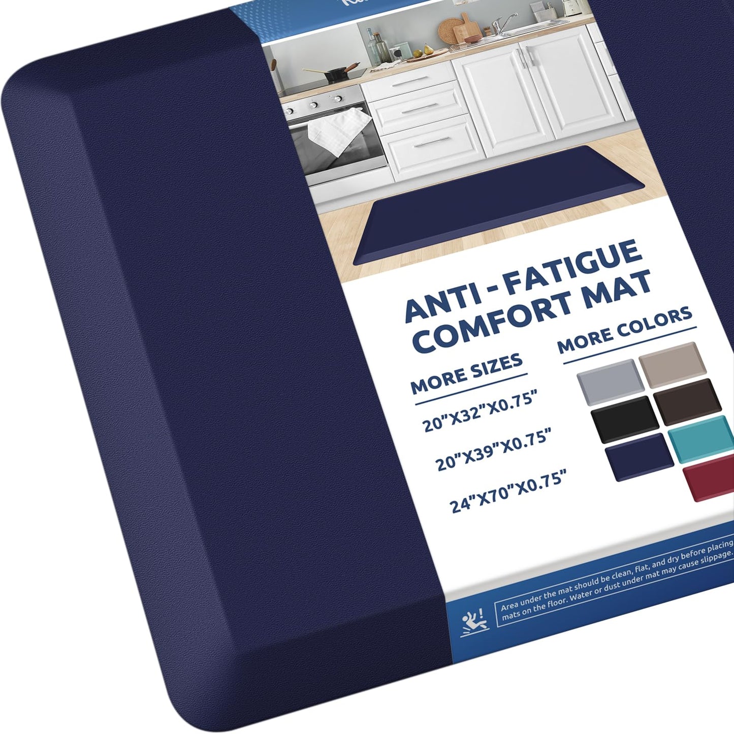 KitchenClouds Kitchen Mat Cushioned Anti Fatigue Rug 20"x39" Water Resistant, Non Slip, Standing and Comfort Desk/Floor Mats for House Sink Office (Blue)