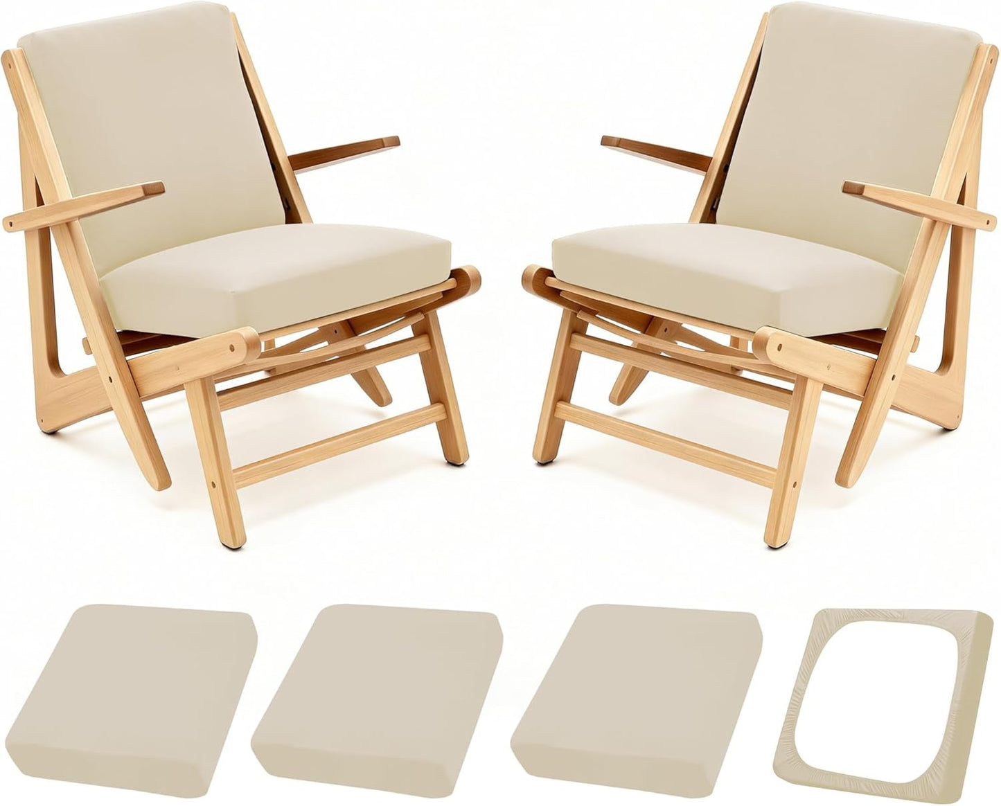 Patio Stretch Cushion Covers - Washable Outdoor Sofa Slipcovers for Furniture Protection (4PCS, Beige)