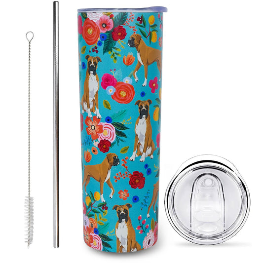 sxmluedn Boxer Dog Gifts for Women Cute Dog Tumbler Coffee Cup for Women Boxer Dog Travel Mug 20 Oz Stainless Steel Insulated Water Bottle With Lid and Straw