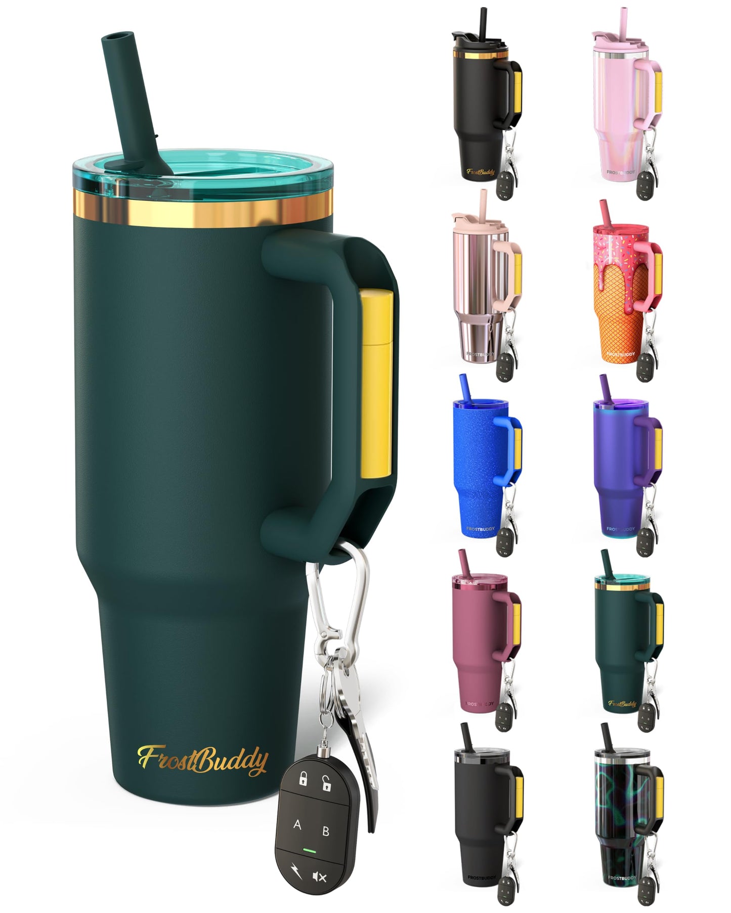 Frost Buddy Thicc Buddy - 40 oz Stainless Steel Vacuum Insulated Tumbler with Lid and Straw for Water - Travel Mug Cupholder Friendly - Gifts for Women Men Him Her (Emerald Elegance)