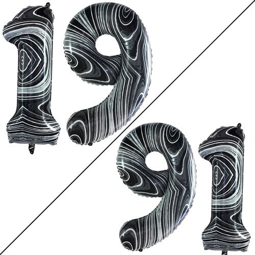 GOER Jumbo 42-Inch Number 19 Balloons - Sweet 19 Birthday Party Decorations | Marble Black Foil