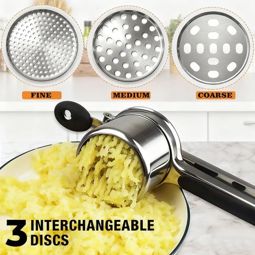 AIDOIT Potato Ricer - Heavy Duty Stainless Steel Masher with 3 Discs for Smooth Mashed Potatoes | 15oz