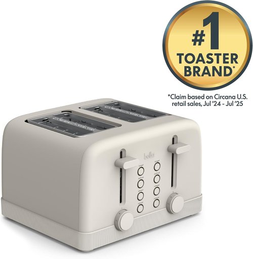 Bella 4-Slice Toaster - 6 Shade Settings, Reheat & Cancel Functions, Removable Crumb Tray, 900 Watts | Oatmilk Color