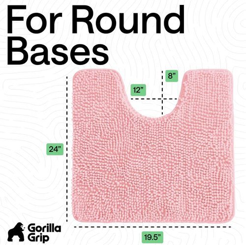 GORILLA GRIP Plush Chenille Bath Rug Mat - Soft Microfiber, Machine Washable, Oval Toilet Base, Light Pink