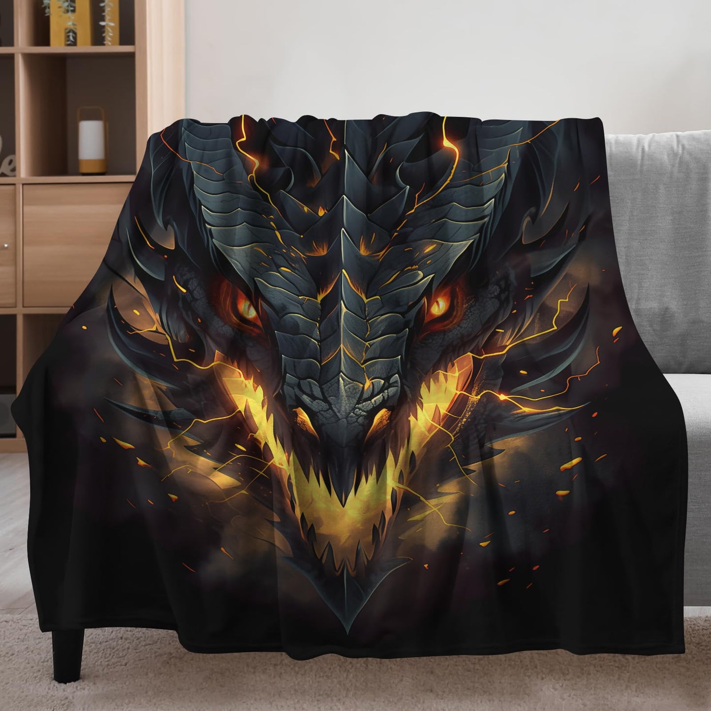 UIACOM Fierce Fire Dragon Throw Blanket - Ultra-Soft Flannel for Living Room, Couch, Bed, Sofa, Office - Decor for Kids, Teens, Men, Women - Gift for Dragon Lovers, 80"x60"