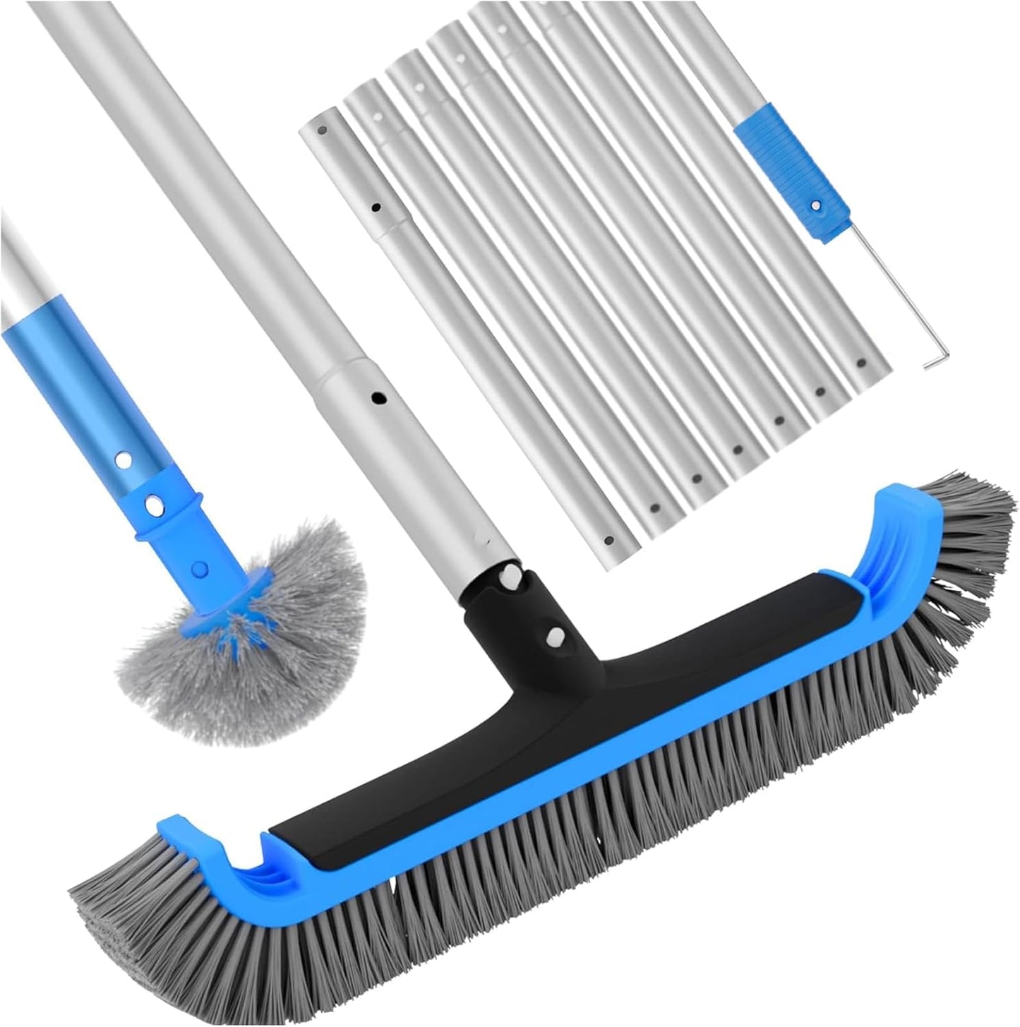 Skiennix 2-in-1 Multifunctional Pool Brush - 17.5'' Heavy Duty with 10 FT Aluminum Poles for Inground & Above Ground Pools