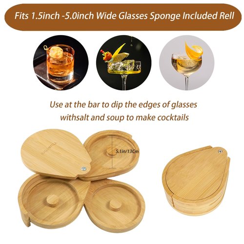 3 Tier Margarita Salt Rimmer Set Bamboo. Family Party Salt and Sugar Rimmer for Cocktails Bar Bartender Tools Glass Rimmer Cocktail Rimmers Drinks 5.1 Inch Margarita Kit