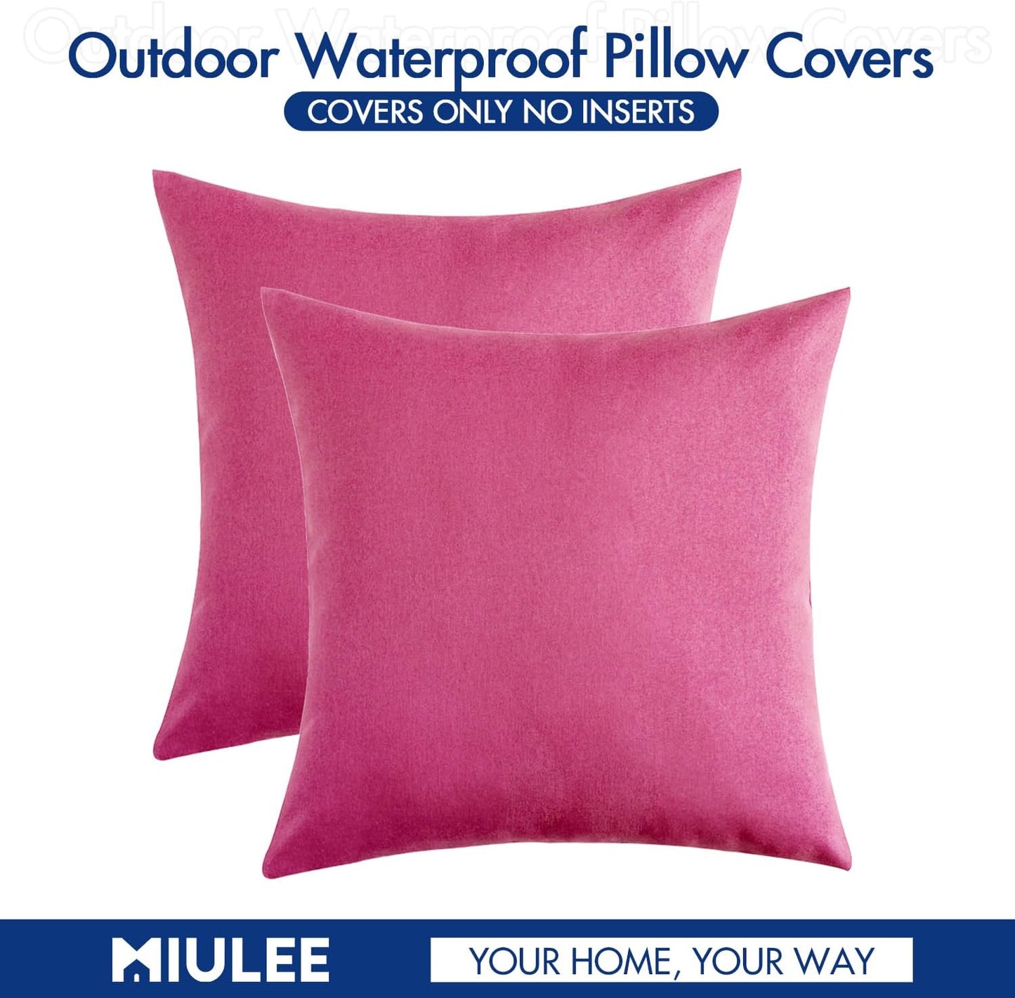 MIULEE Decorative Outdoor Throw Pillow Covers - Waterproof Faux Linen Cushion Cases | 16x16 Inch Hot Pink (Pack of 2)