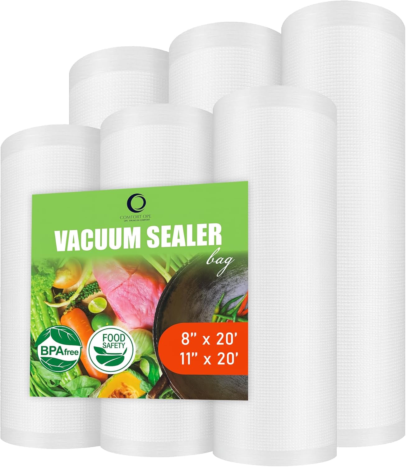 Vacuum Sealer Bag Rolls - Durable Custom Cut Seal Bags for Freezer & Sous Vide | 6 Pack (3x 8"x20" & 3x 11"x20")