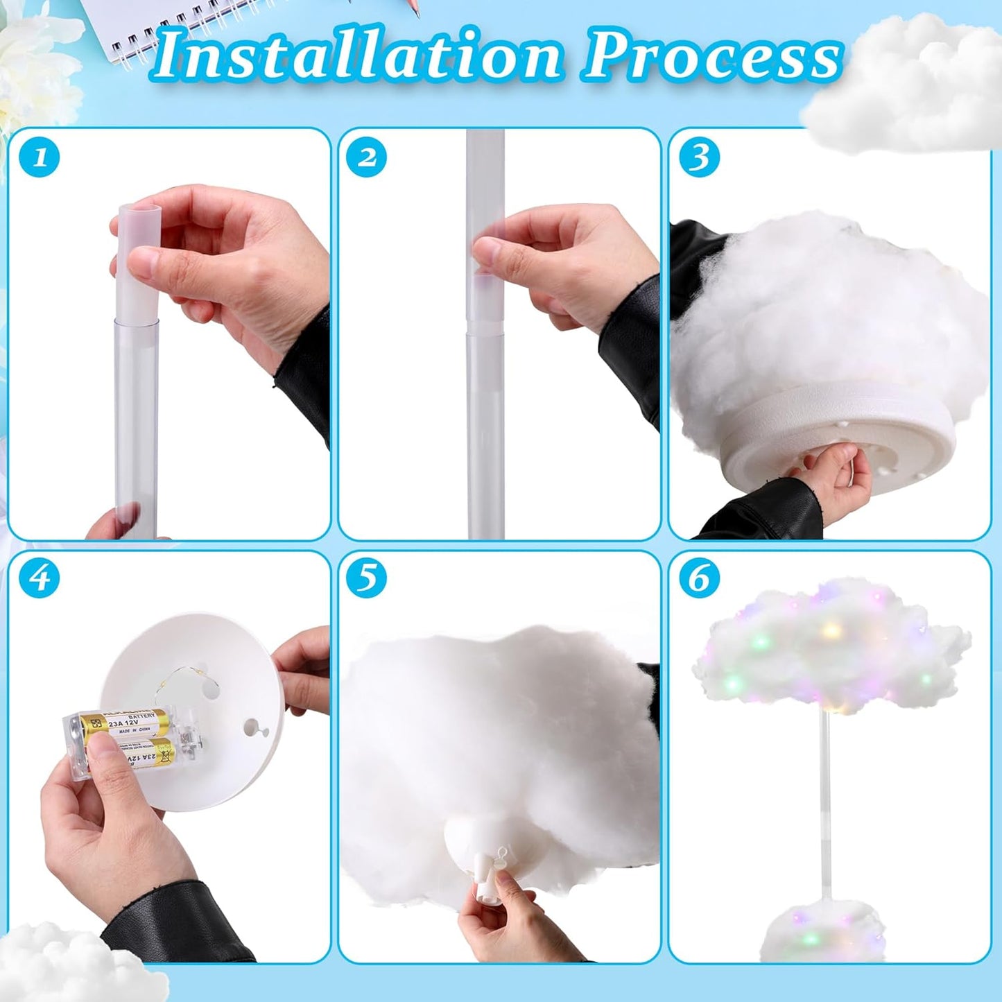 Skiennix 4 Set Artificial LED Cloud Lights - Fluffy Cotton Clouds Decor for Baby Showers & Parties
