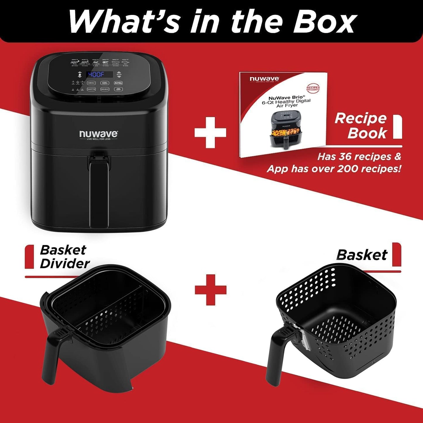 Nuwave Brio 6-Quart Healthy Digital Air Fryer - One-Touch Controls & 6 Preset Functions, Black