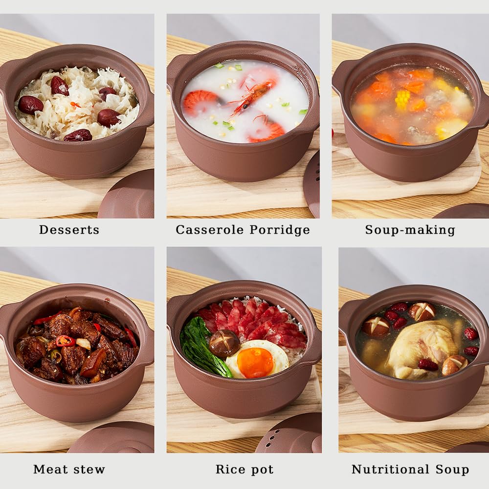 Natural Terracotta Casserole with Lids Clay Pots for Cooking, Unglazed Earthenware Rice Pots (T4-3.6QT)