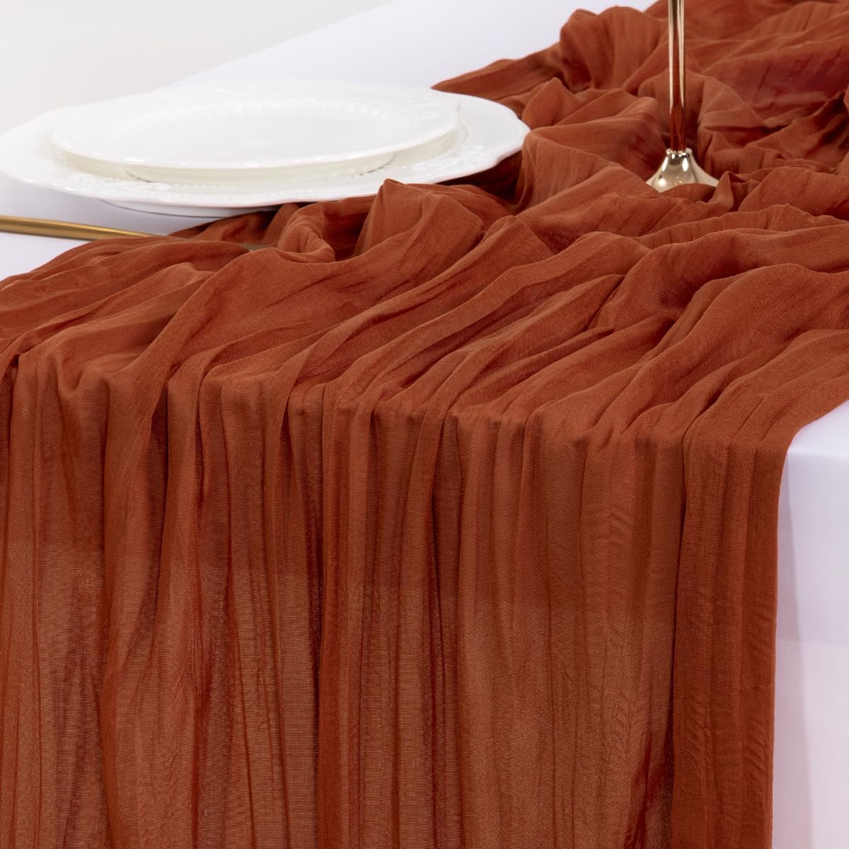Socomi Terracotta Table Runner - Boho Rustic Cheesecloth for Spring & Easter | 14FT Gauze Decor