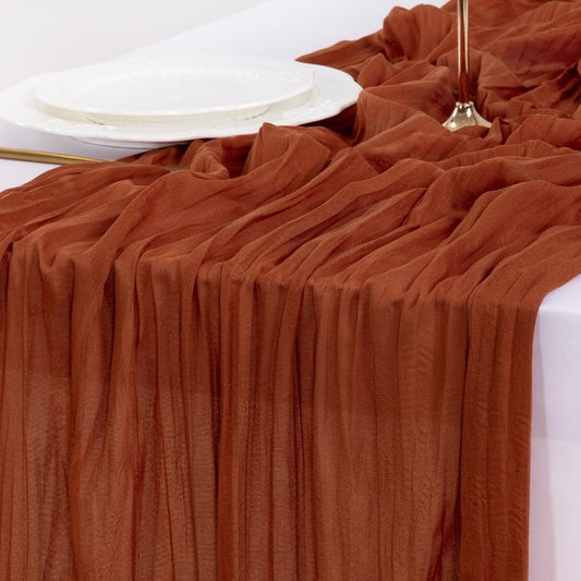 Socomi 15pcs Terracotta Fall Thanksgiving Cheesecloth Table Runner Boho Rustic Gauze 120 inch 10FT Cheese Cloth Runner for Wedding Party Baby Shower Birthday Home Decor Holiday Decorations