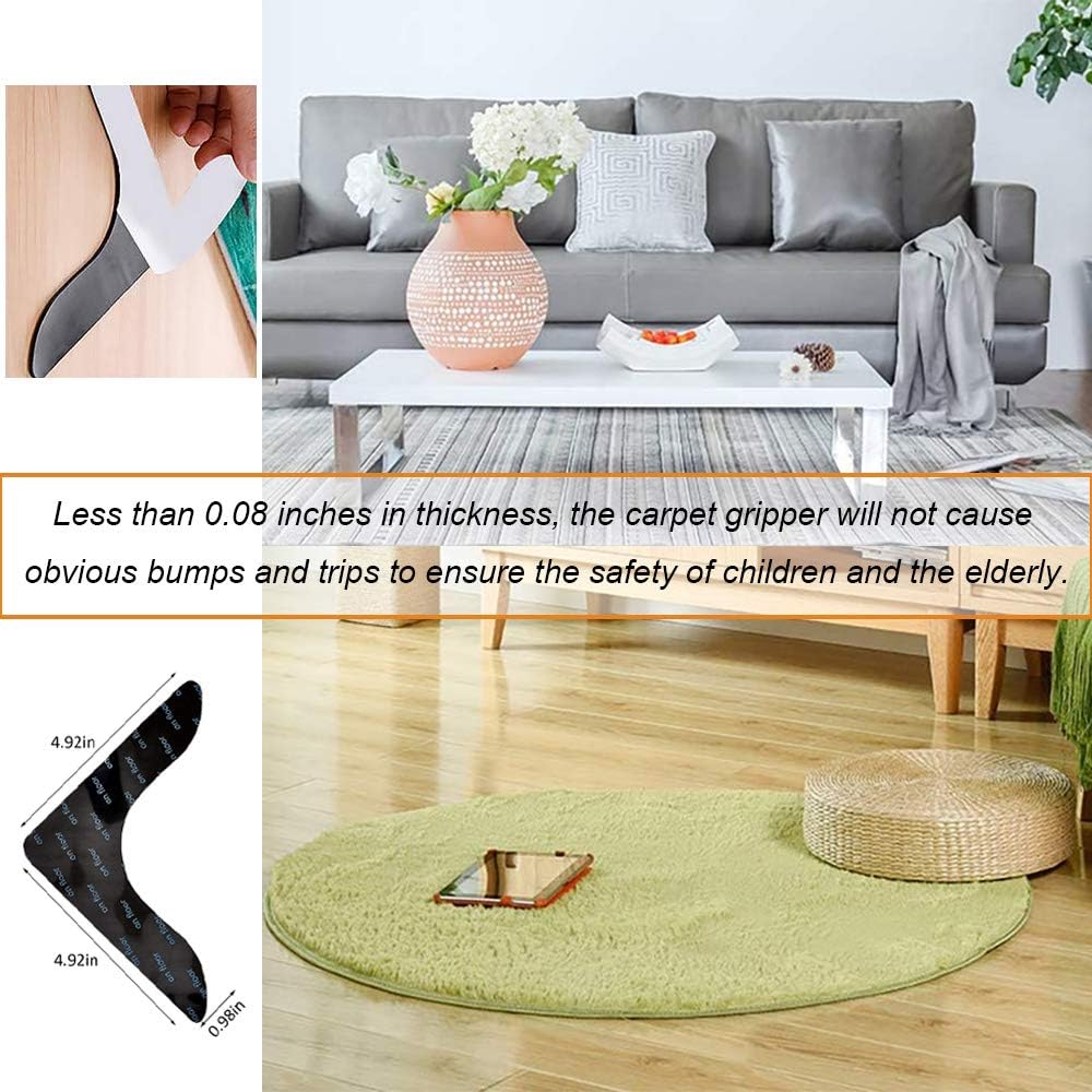 Skiennix Rug Grippers - Super Sticky Anti-Curling Carpet Tape | Non-Slip 8-Pack (Black)