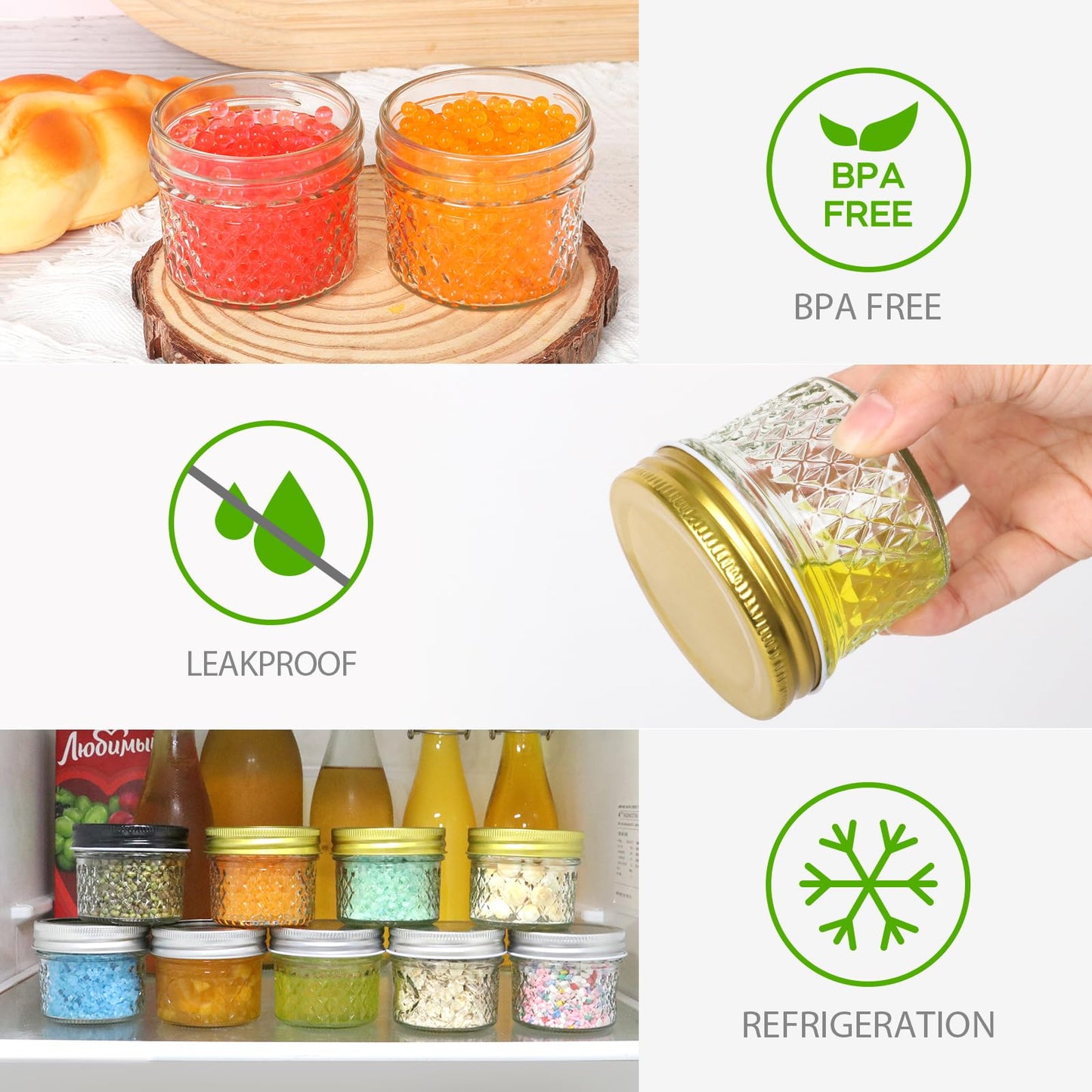 EkkoVla 4 oz Small Glass Mason Jars with Gold Lids, 40 Pack Regular Mouth Mini Canning Jars for Jam, Jelly, Honey, Spice, Caviar, Body Butters, DIY Candle Making