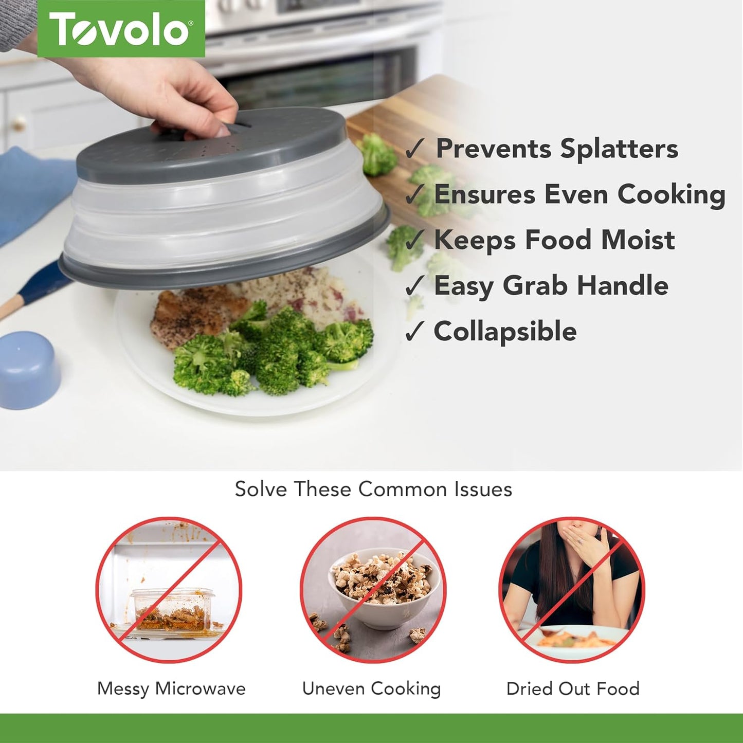 Tovolo Microwave Splatter Cover - Collapsible Vented Silicone Lid | Medium Charcoal - BPA-Free Kitchen Essential