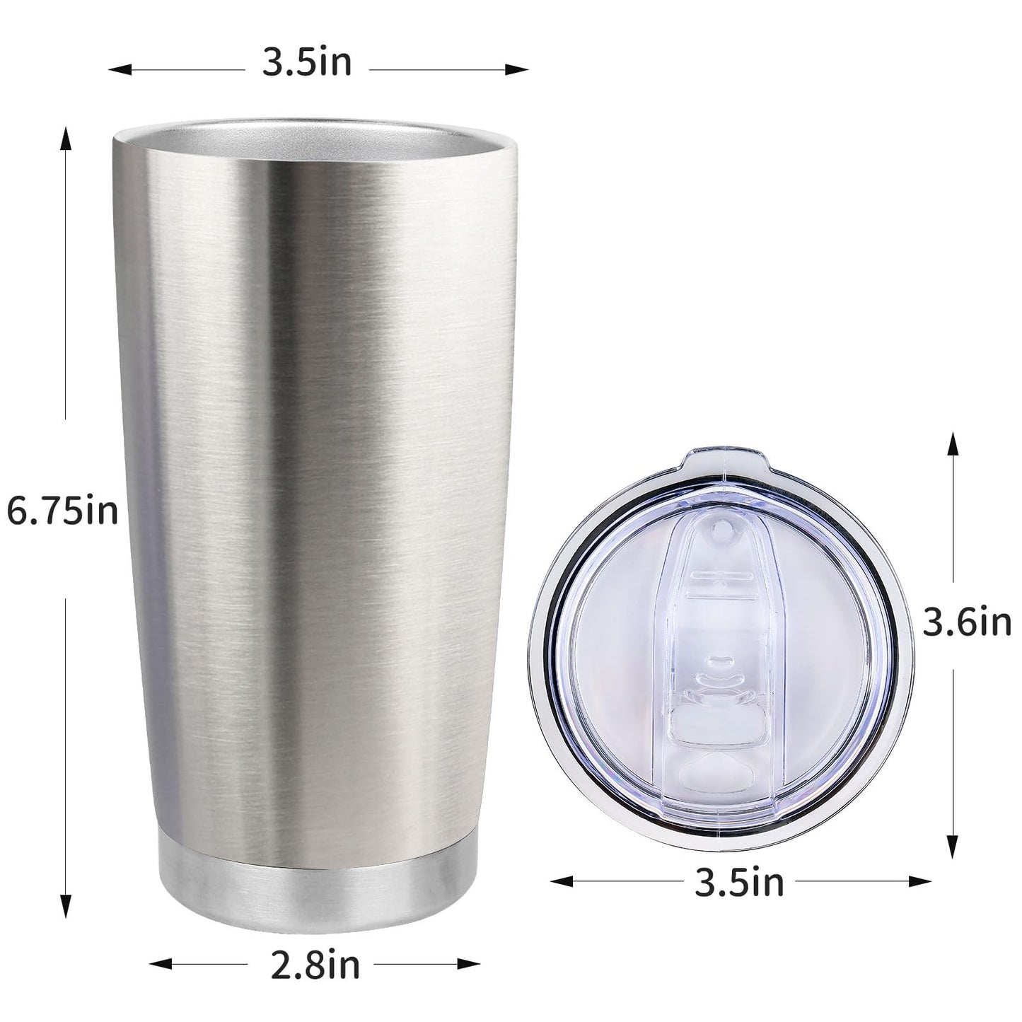 Zynkify 20oz Stainless Steel Tumbler Bulk with Lid, Travel Mug - Double Wall Vacuum Powder Coated Cup - Stainless steel, 6 Pack