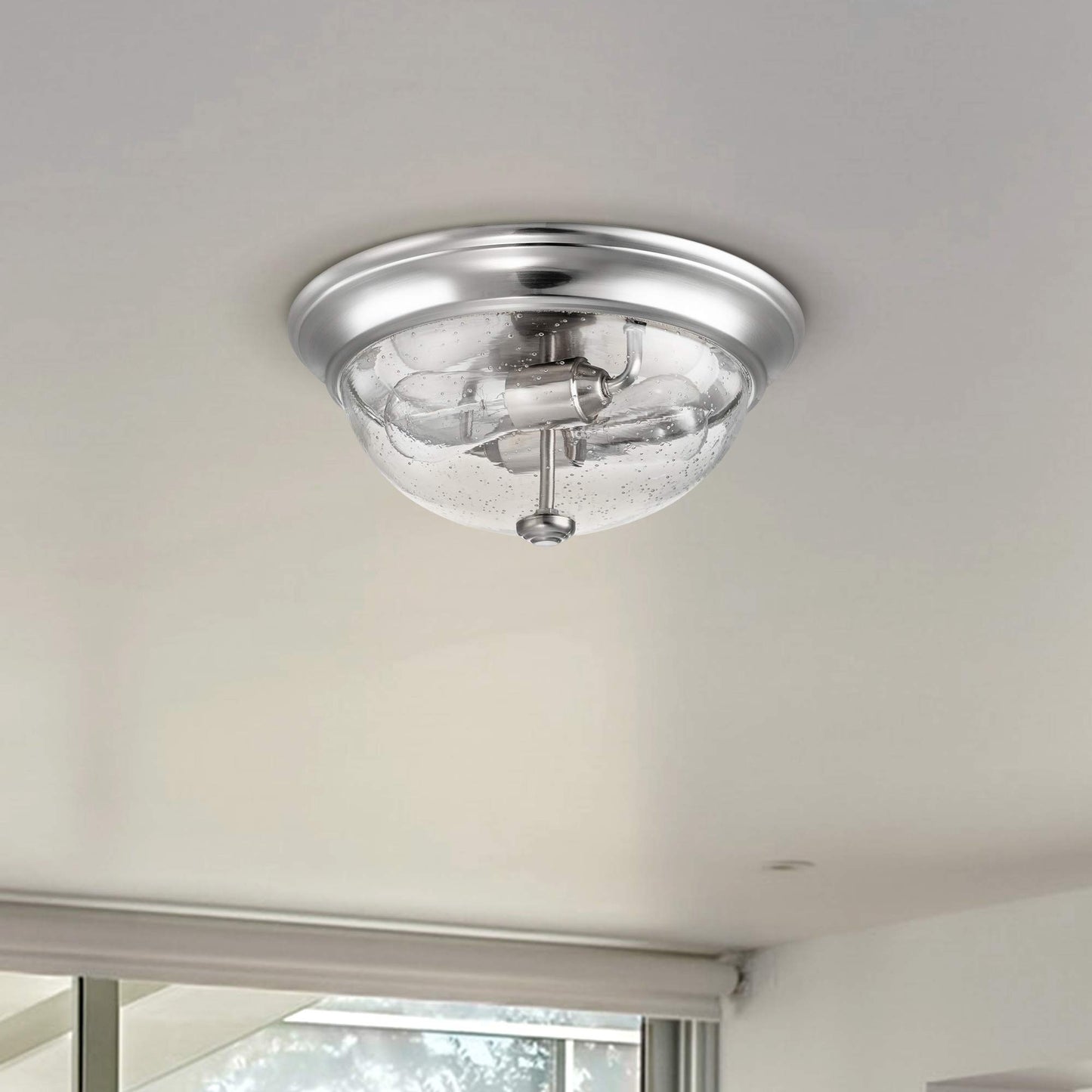 Prominence Home Madalyn 13" Brushed Nickel Flush Mount Seeded Glass Bowl Indoor Light - 51382-01