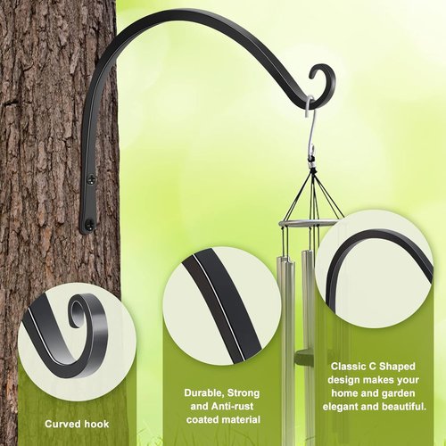 Feed Garden 14-Inch Decorative Hanging Plant Brackets - 2 Pack Wall Hooks for Outdoor Use | Black