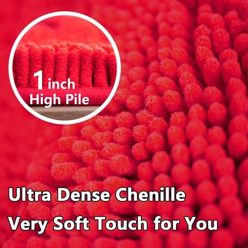 BOANKODU Bathroom Rugs - Extra Soft Chenille Bath Mats | Quick Dry, Machine Washable, 15x23, Red