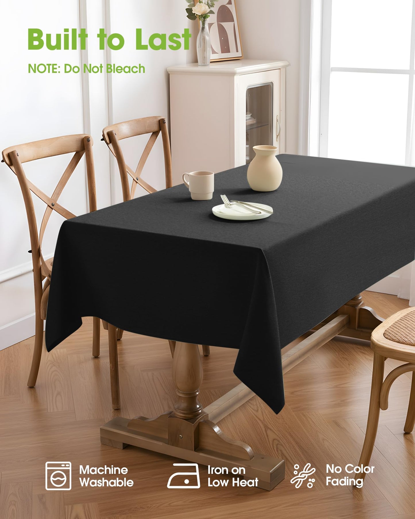 Pureegg Rectangle Linen Tablecloth Waterproof & Stain Resistant, Wrinkle-Free Table Cloth Adds Elegance and Protection, Ideal for Dining, Party, Wedding and Outdoor, 52 x 70 Inch, Black