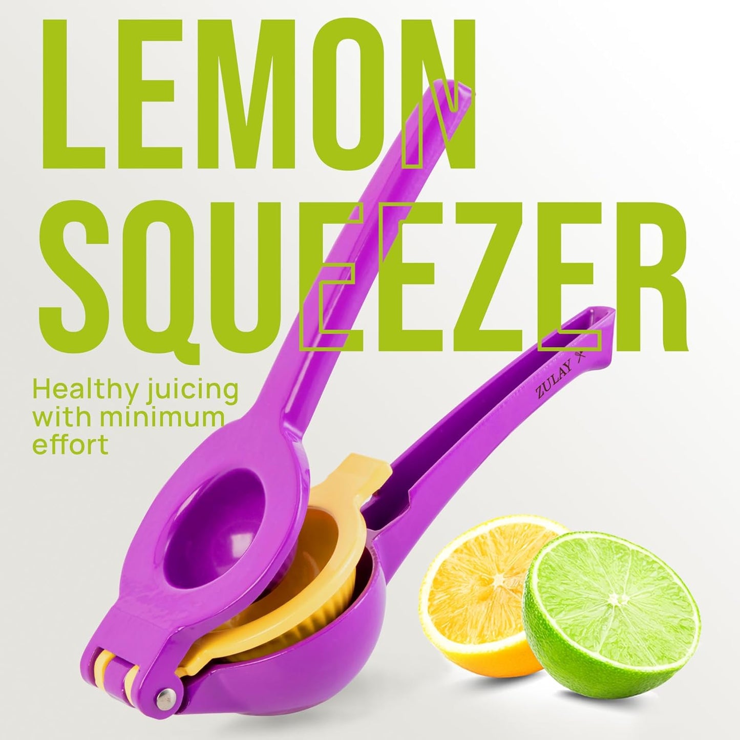 Zulay Kitchen 2-in-1 Lemon Squeezer - Sturdy Manual Juicer for Maximum Juice Extraction - Purple/Yellow