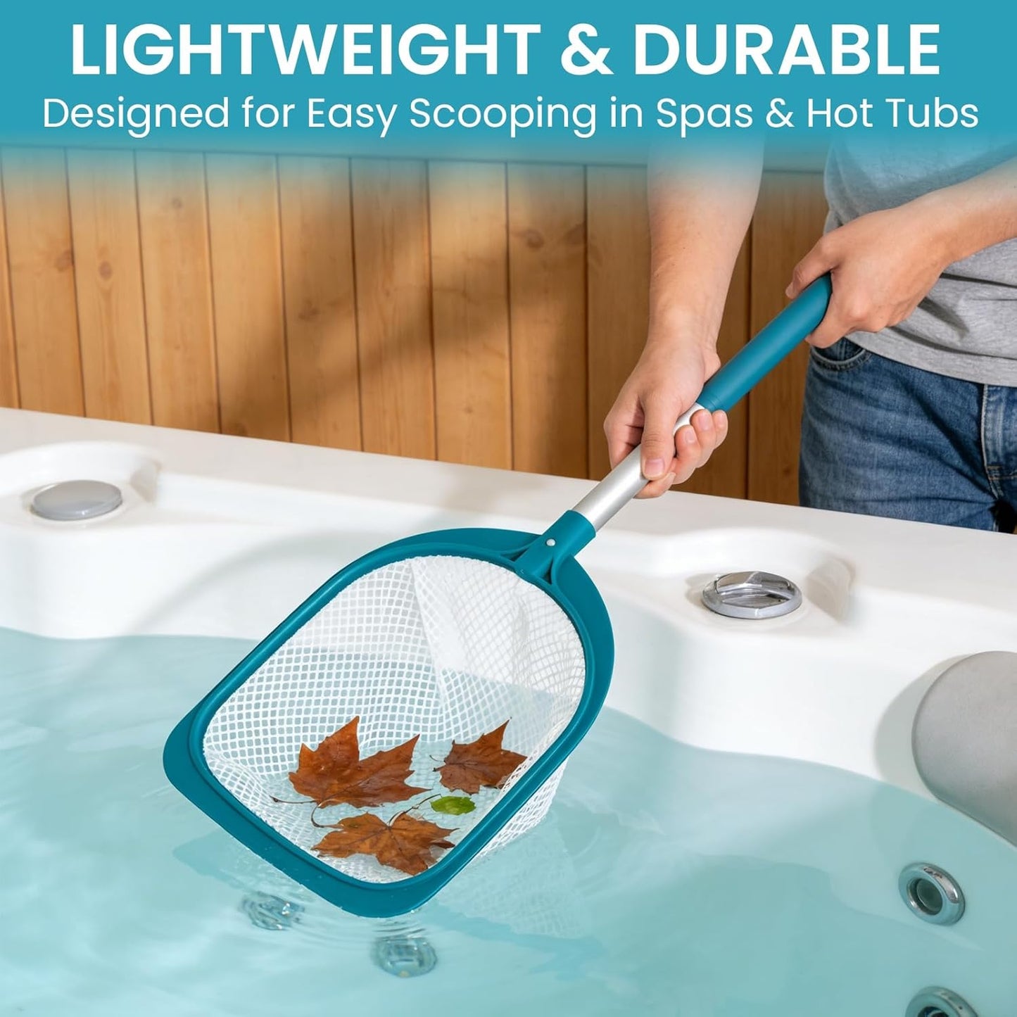 POOLWHALE Hot Tub Leaf Skimmer Net - Ultra Fine Mesh with Aluminum Pole for Efficient Debris Removal