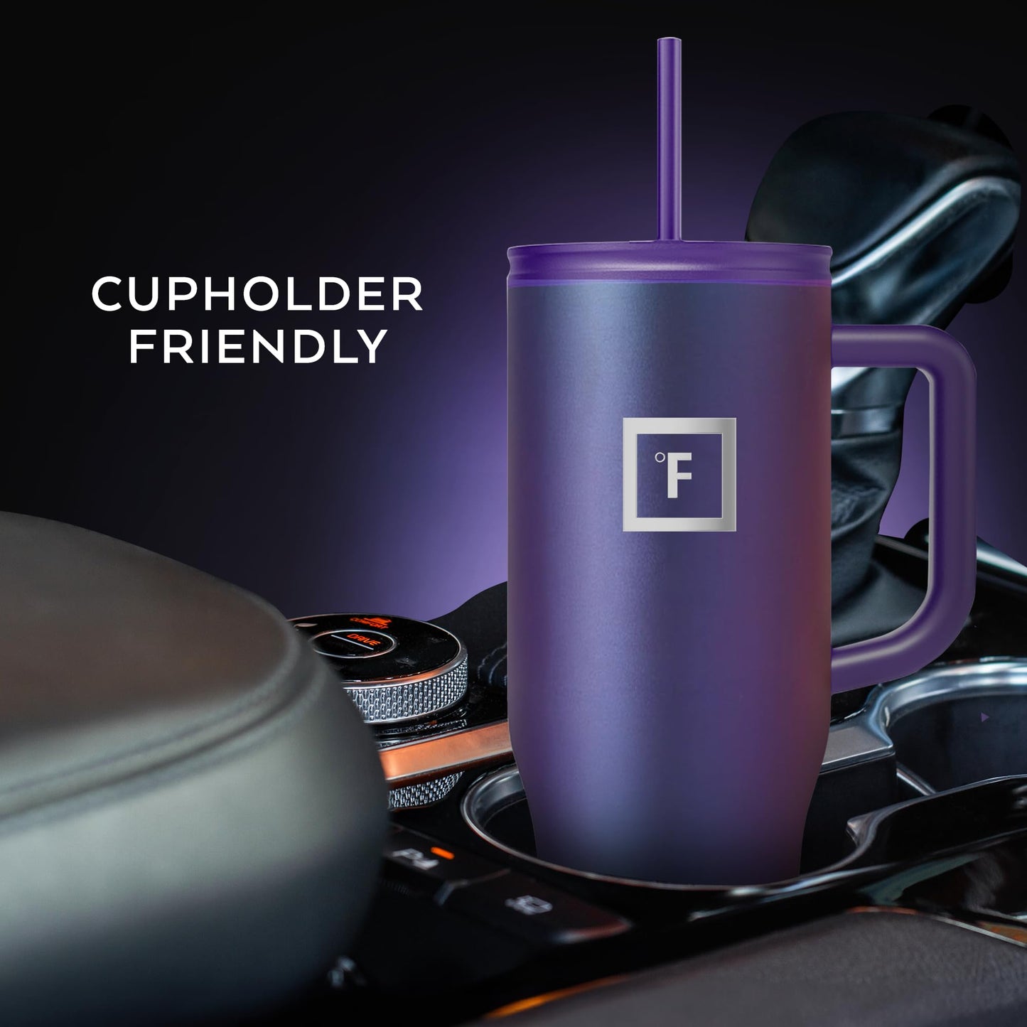 IRON °FLASK Co-Pilot Insulated Mug w/Straw & Flip Cap Lids - Cup Holder Bottle for Hot, Cold Drink - Leak-Proof - Water, Coffee Portable Travel Mug - Cobalt Blue, 40 Oz