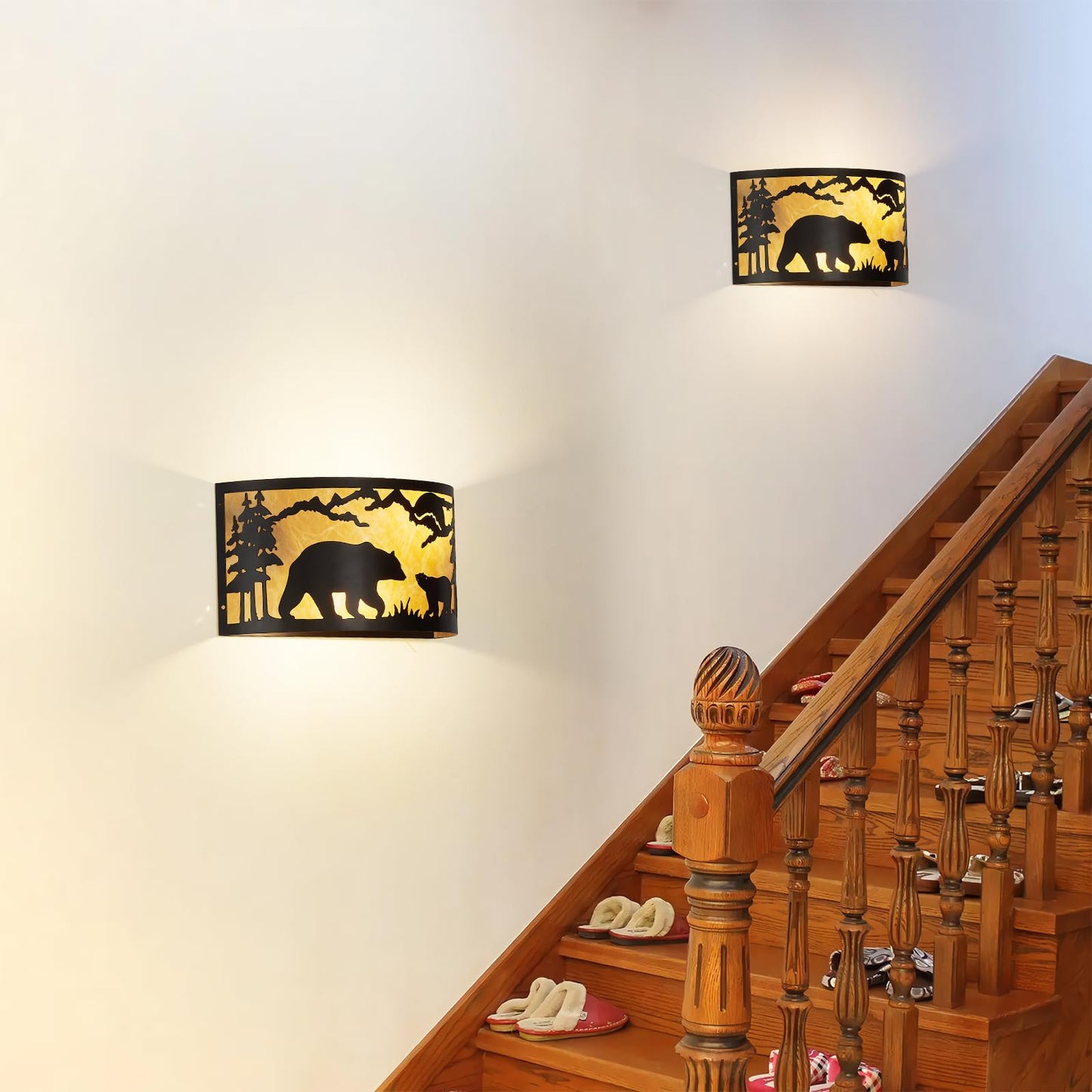 MLGB Farmhouse Bear Wall Sconces, E12 Base Rustic Industrial Wall Lights for Bedroom, Living Room, Hallway, Stairway, and Porch Lighting