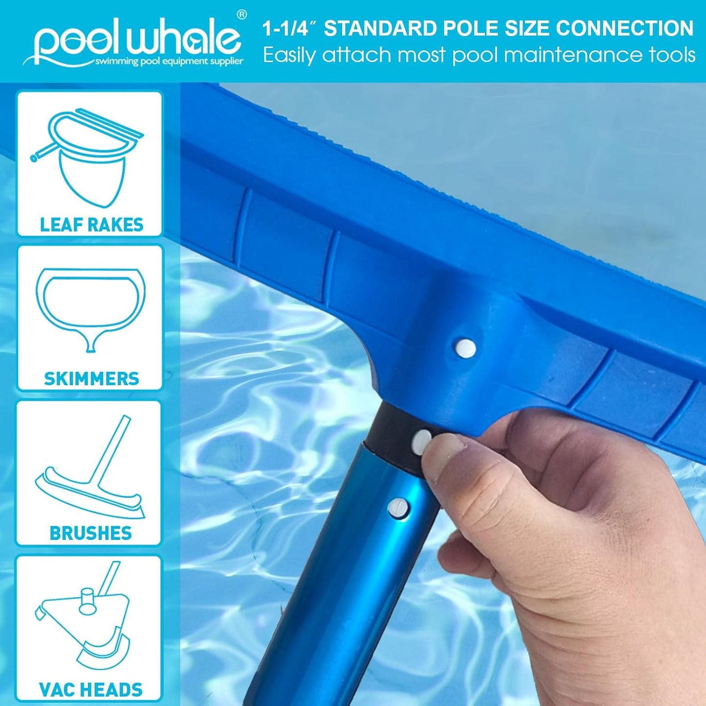 POOLWHALE Pool Skimmer Net - 15ft Telescopic Pole for Efficient Pool Cleaning